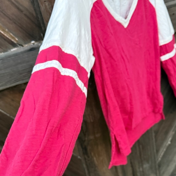 Anthropologie Pilcro Pink and Cream deep V-Neck Long Sleeve Top S - Picture 2 of 5